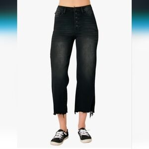 ​👖 Judy Blue High Rise Button Fly Wide Leg Crop Jeans - Black Wash - Size 5/27
